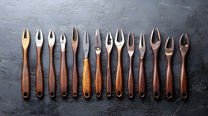 Collection of vintage wooden handled forks.