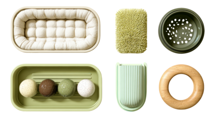 Collection of Isolated Colorful Objects with Various Shapes and Textures on Transparent Background