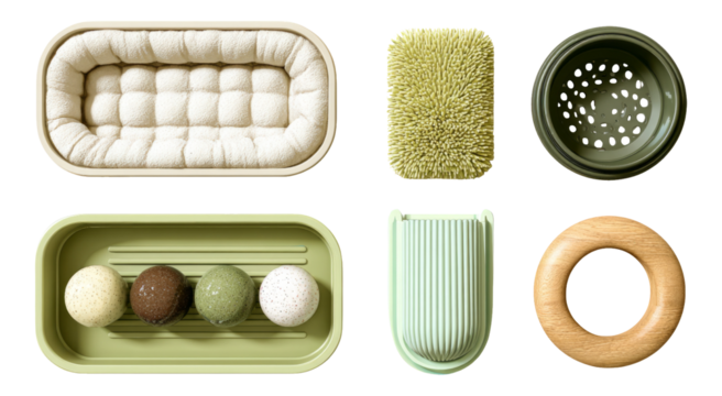 Collection of Isolated Colorful Objects with Various Shapes and Textures on Transparent Background