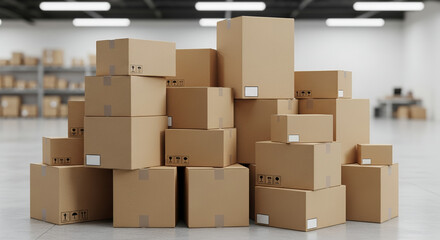 Stack of Generic E-commerce Delivery Boxes with Copy Space