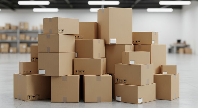 Stack of Generic E-commerce Delivery Boxes with Copy Space