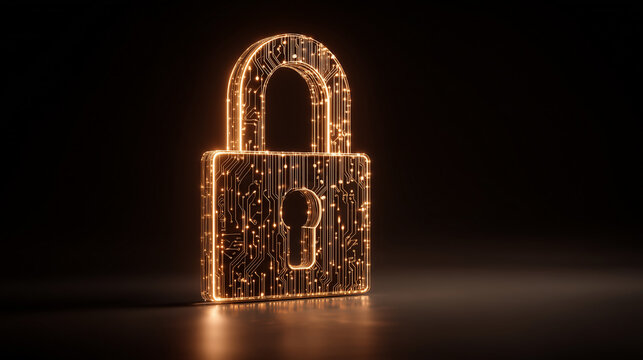 Glowing lock design futuristic cyber protection concept - Powered by Adobe