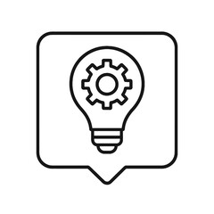 Minimalist line vector of a bulb with a gear in square pin shape, representing marketing ideas, optimization, and strategic innovation.