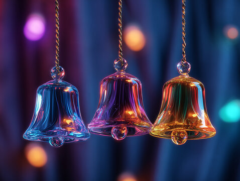Glowing glass bell decorations with lights Christmas festive mood