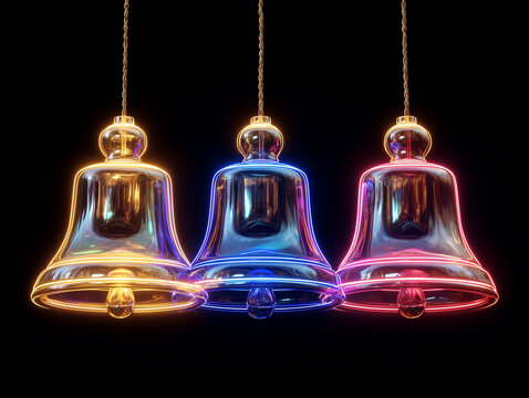 Hanging glass bells shining with rainbow reflections decoration