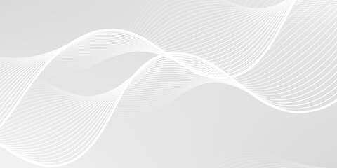 Abstract background with dynamic wavy lines, Digital future technology concept background, white wavy line on grey background.