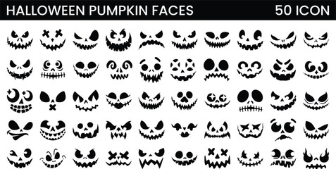 Set of Halloween pumpkins faces. Vector illustration.