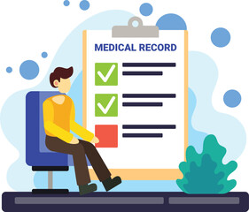 Man reviewing medical record checklist illustration