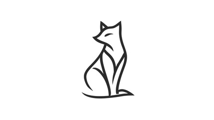 Elegant minimalist line art fox illustration, simple abstract outline of a sitting wild animal, modern vector graphic design.