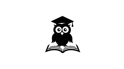 Wise owl wearing a graduation cap sitting on an open book. Education, knowledge, learning, and academic wisdom concept.