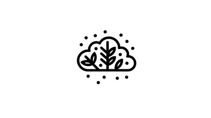 Minimalist nature cloud icon with leaves and scattered elements. Organic growth, environment, weather, and eco-friendly vector graphic.