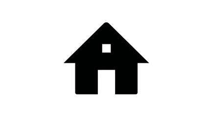Simple black house icon with a small window and door on a white background, representing home, property, or real estate.