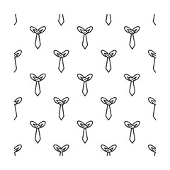 Seamless Pattern of Black Outline Necktie Icons on White repeating