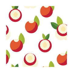 Repeating Pattern of Mangosteen Fruits with Green Leaves Keywords: mangosteen, fruit, tropical