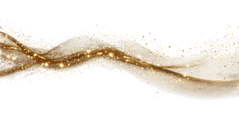 Elegant golden glitter wave isolated on transparent background for festive designs