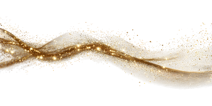 Elegant golden glitter wave isolated on transparent background for festive designs