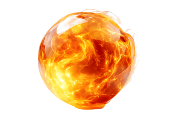 Fiery sphere isolated on transparent background emits intense heat and energy
