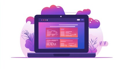 Modern Laptop with Cloud and Abstract Elements