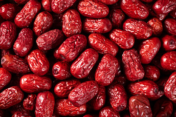 close up of jujube,dried red dates background.
