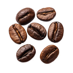 Roasted Coffee Beans on White Background - Whole Aromatic Grains for Brewing on transparent background