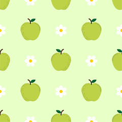 Cartoon green apple seamless pattern