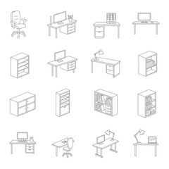 Office furniture line art workspace desk chair and storage solutions for modern office design and layout planning for ergonomics efficient workflow.