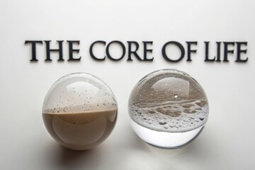 Fototapeta premium Two Transparent Spheres Holding Sand and Water