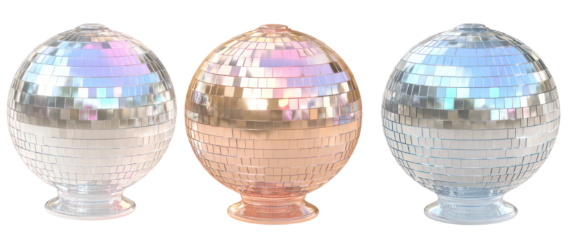 Three decorative faceted glass finials isolated on transparent background