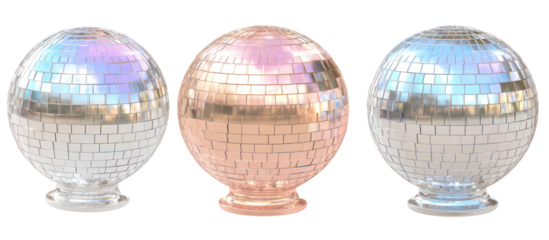 Three iridescent decorative finials isolated on transparent background