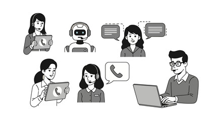 customer support team agent with robot chatbot providing online assistance and consultations using modern technology ensuring excellent service and communication