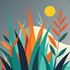 Vibrant abstract foliage and sun in warm and cool tones