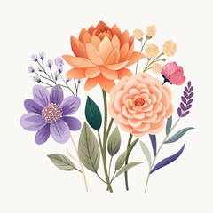 Watercolor Floral Arrangement with Orange and Purple Flowers
