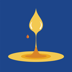 Yellow Liquid Droplet and Flowing Stream on Blue Background