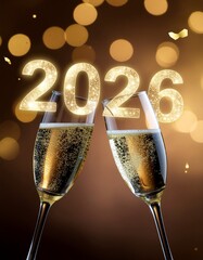 2026 New Year Celebration with Champagne and Bokeh light Background