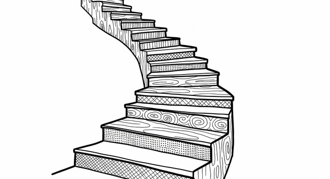 Curving staircase illustration, a graphic representation of upward movement and architectural design