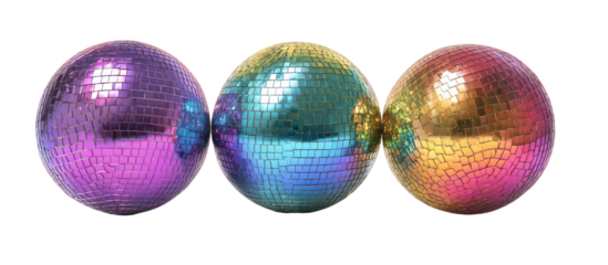 Three iridescent mosaic easter eggs isolated on transparent background