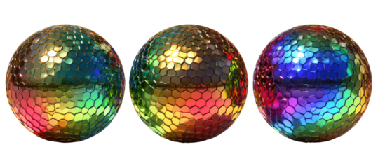 Three iridescent dragon eggs with scales isolated on transparent background