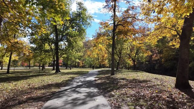 Sunny view of the beautiful autumn landscape in Dogwood Canyon Nature Park
