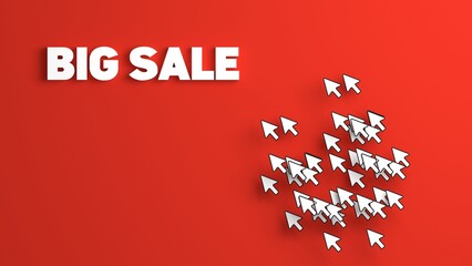 Big sale cursor swarm 3D illustration can be used in online shopping campaigns, e-commerce marketing, digital advertising, and discount promotion visuals