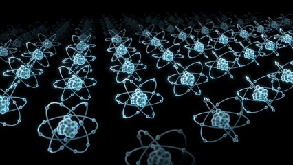 Atomic lattice structure 3D illustration can be used in quantum mechanics visuals, material science research, nuclear fusion concepts, and scientific education media