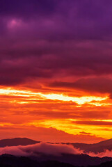 Vertical Horizon Violet pink sky Romantic landscape sunrise romantic beautiful landscape view. Dawn sky gold dusk time cloudscape with sunlight. Vertical twilight sunset golden time sky sunrise dawn