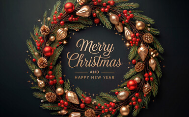 Black Gold Christmas Wreath with Text