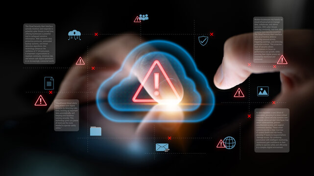 Cloud computing with alert icons and security elements, representing real-time threat detection, risk prevention, and digital infrastructure protection Parse