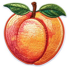 embroidered peach patch sticker, stitched patchwork icon isolated on white transparent background