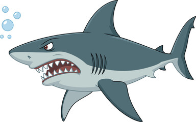 Obraz premium Cartoon shark character, aggressive expression, sharp teeth, red eyes, underwater scene, vector illustration, ocean predator, digital artwork, marine theme