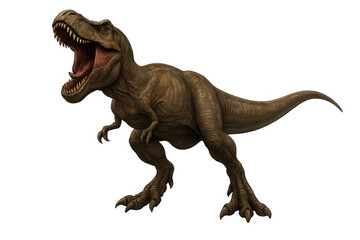 Tyrannosaurus rex predator roaring with open mouth showing sharp teeth, standing on transparent background, a prehistoric dinosaur