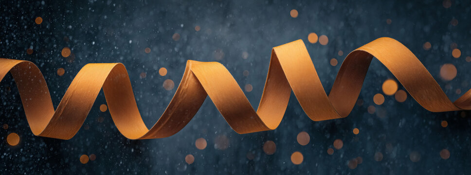 Golden Ribbon Swirl with Festive Bokeh Lights