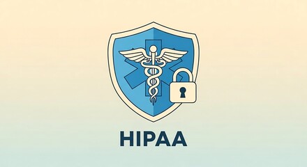 HIPAA compliance data security and patient privacy with healthcare shield logo and lock essential for medical websites and presentations.