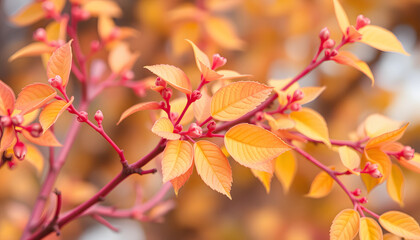 Pink and yellow branches with leaves, retro style. White tone