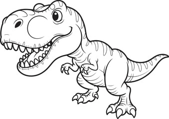 Cartoon T-Rex dinosaur, black and white sketch, open mouth, sharp teeth, vector outline, prehistoric creature, coloring book, digital artwork